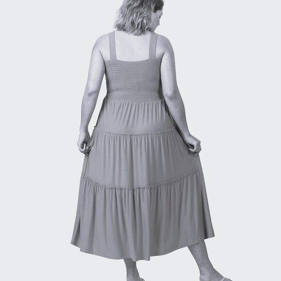 1X Zenana Smocked Tiered Midi Dress Lt Navy Blue Plus sized comfort brand new - Picture 2 of 14